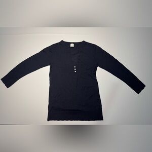 J Crew Navy Ribbed Henley Long Sleeve Top Womens Lg 100% Cotton